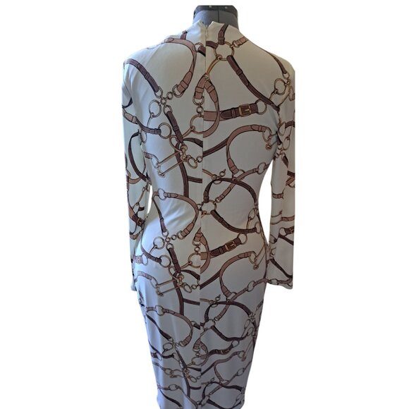 Women's Belting-Print Jersey Long-Sleeve Dress--Size 12-NWT - Picture 3 of 6